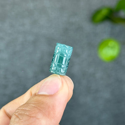 Natural Lu Thon Carved with Prosperity Money Coins Water Green Jadeite Jade Charm