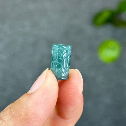 Natural Lu Thon Carved with Prosperity Money Coins Water Green Jadeite Jade Charm