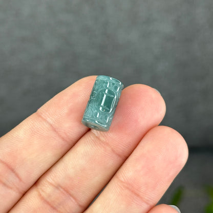 Natural Lu Thon Carved with Prosperity Money Coins Water Green Jadeite Jade Charm