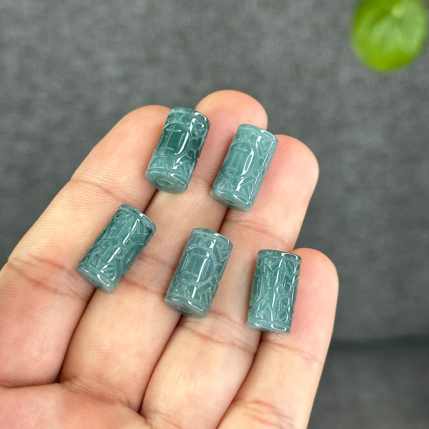 Natural Lu Thon Carved with Prosperity Money Coins Water Green Jadeite Jade Charm