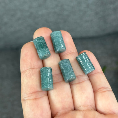 Natural Lu Thon Carved with Prosperity Money Coins Water Green Jadeite Jade Charm