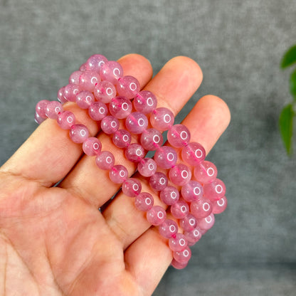 Natural Dark Pink Rose Quartz Madagascar VIP Bracelet Size 7.2 mm