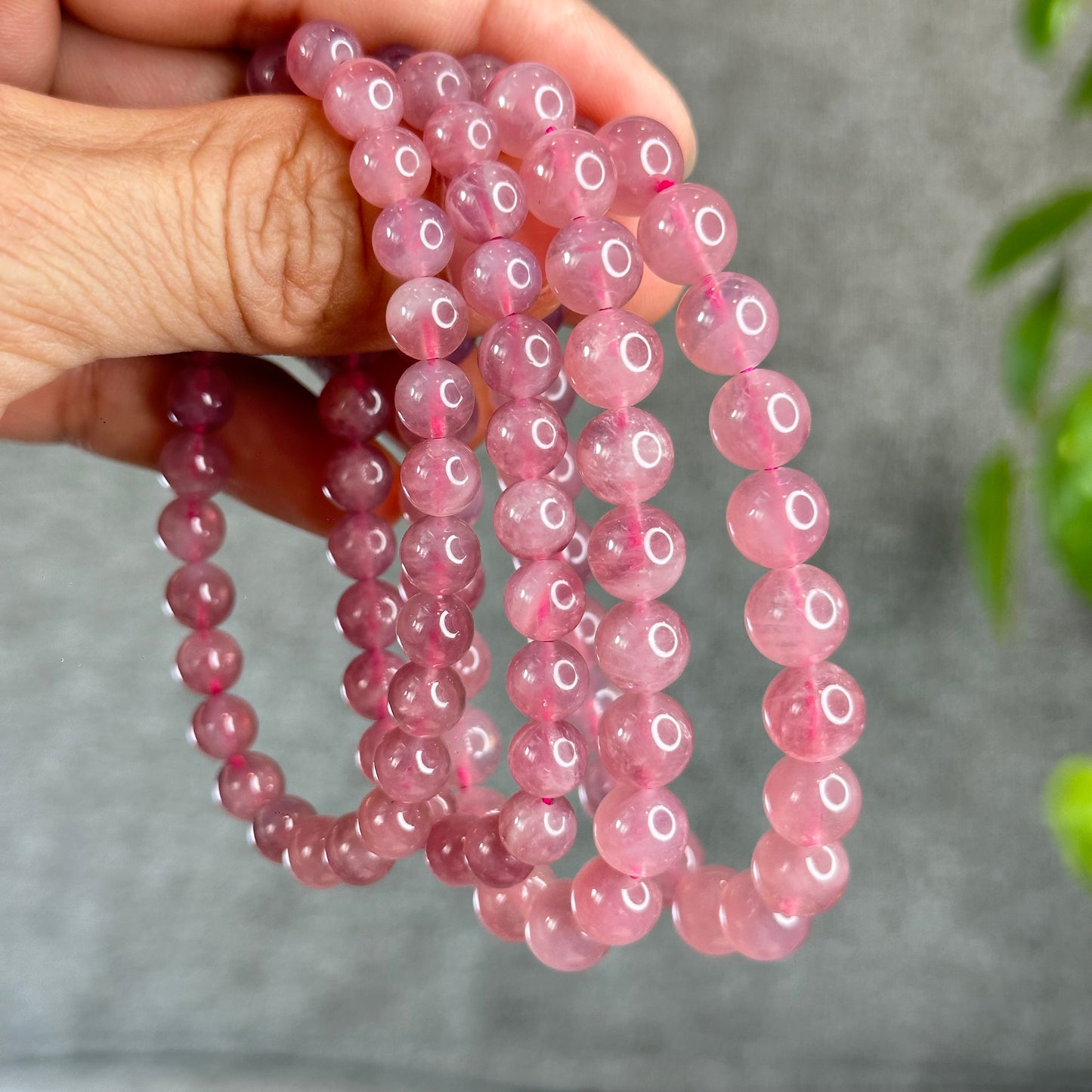 Natural Dark Pink Rose Quartz Madagascar VIP Bracelet Size 7.2 mm