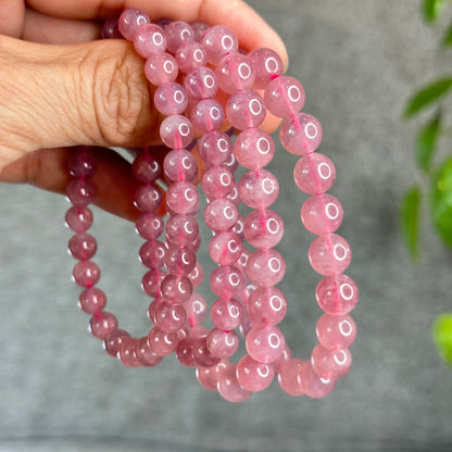 Natural Dark Pink Rose Quartz Madagascar VIP Bracelet Size 7.2 mm
