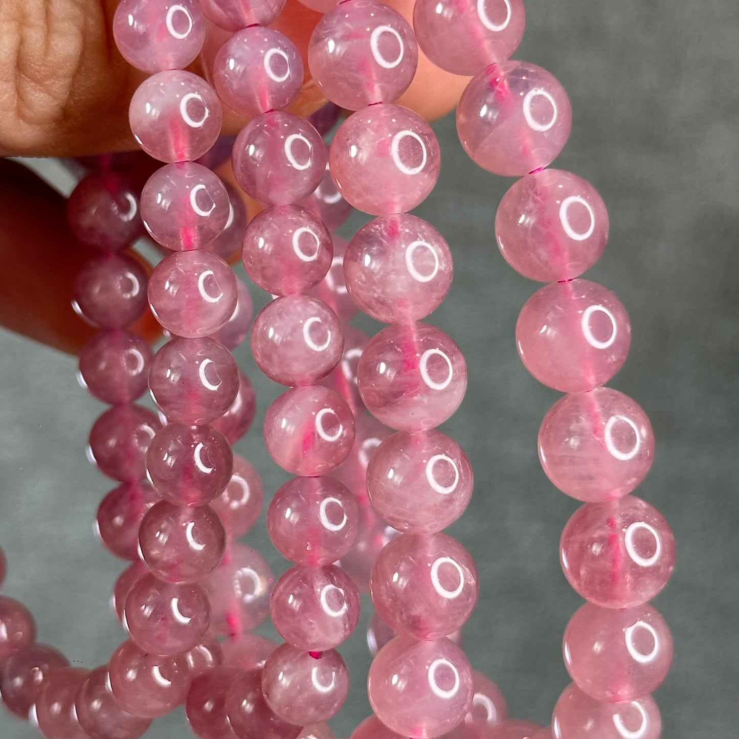 Natural Dark Pink Rose Quartz Madagascar VIP Bracelet Size 7.2 mm