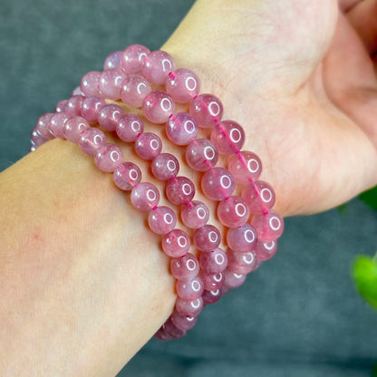 Natural Dark Pink Rose Quartz Madagascar VIP Bracelet Size 7.2 mm