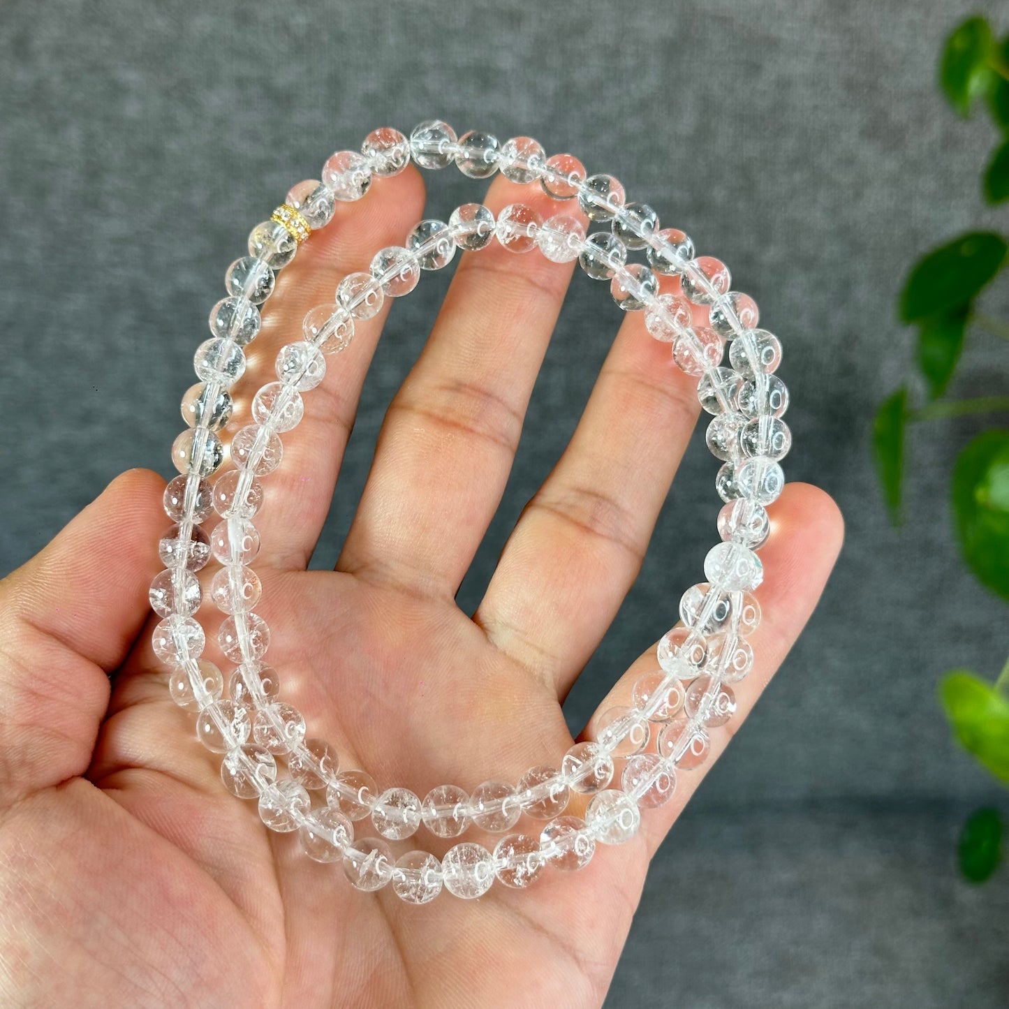 Natural Clear Quartz VIP Triple Wrap Bracelet Size 7.3 mm