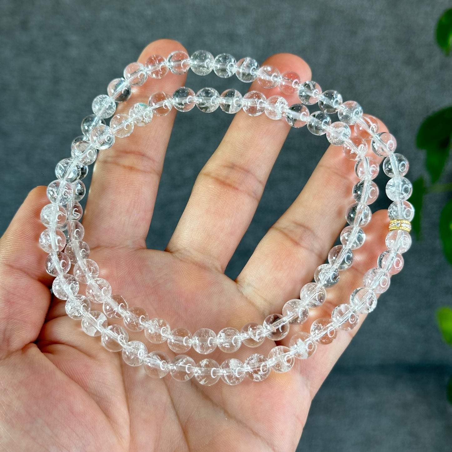 Natural Clear Quartz VIP Triple Wrap Bracelet Size 7.3 mm