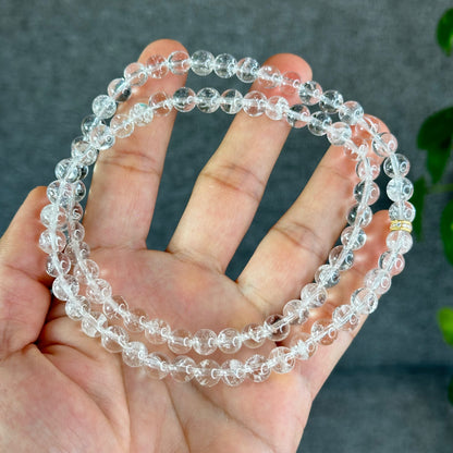 Natural Clear Quartz VIP Triple Wrap Bracelet Size 7.3 mm