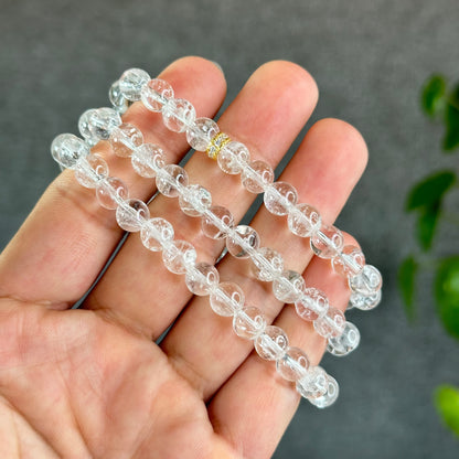 Natural Clear Quartz VIP Triple Wrap Bracelet Size 7.3 mm