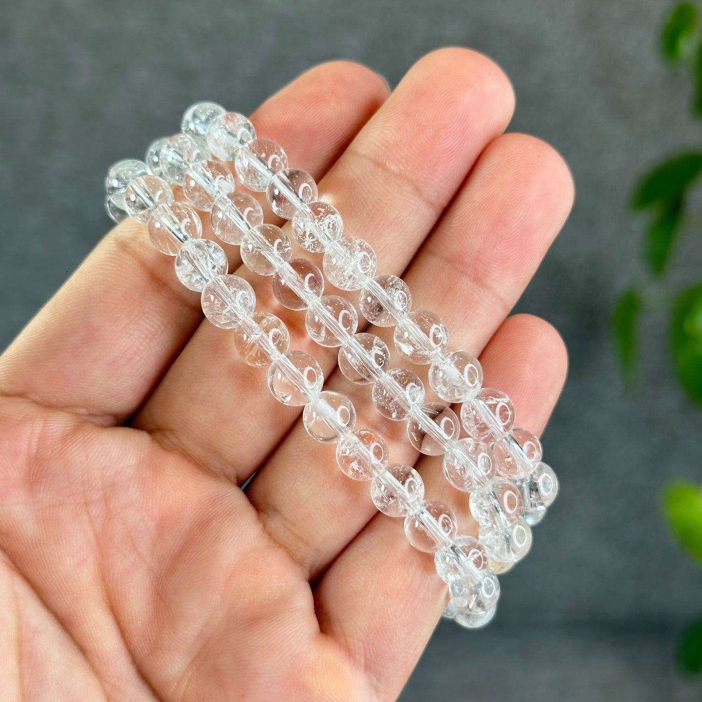 Natural Clear Quartz VIP Triple Wrap Bracelet Size 7.3 mm