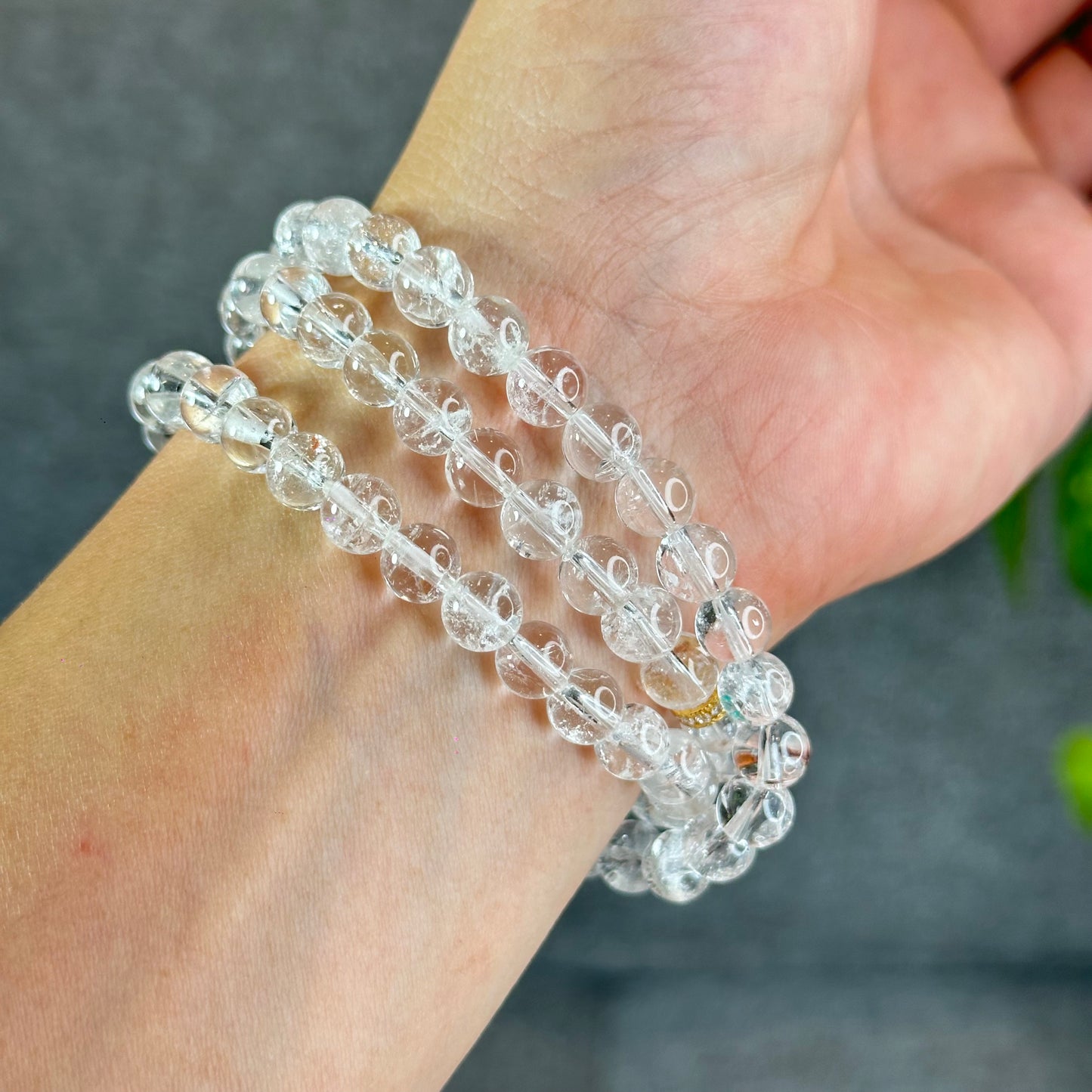 Natural Clear Quartz VIP Triple Wrap Bracelet Size 7.3 mm