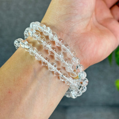 Natural Clear Quartz VIP Triple Wrap Bracelet Size 7.3 mm