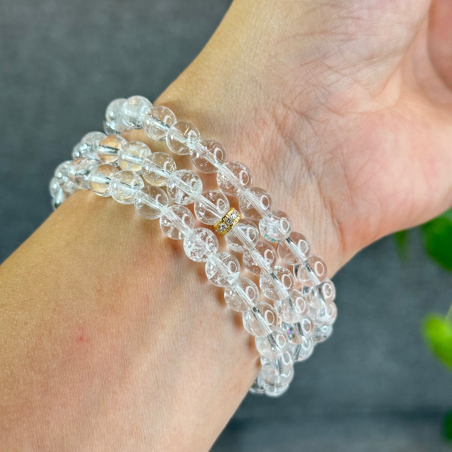Natural Clear Quartz VIP Triple Wrap Bracelet Size 7.3 mm