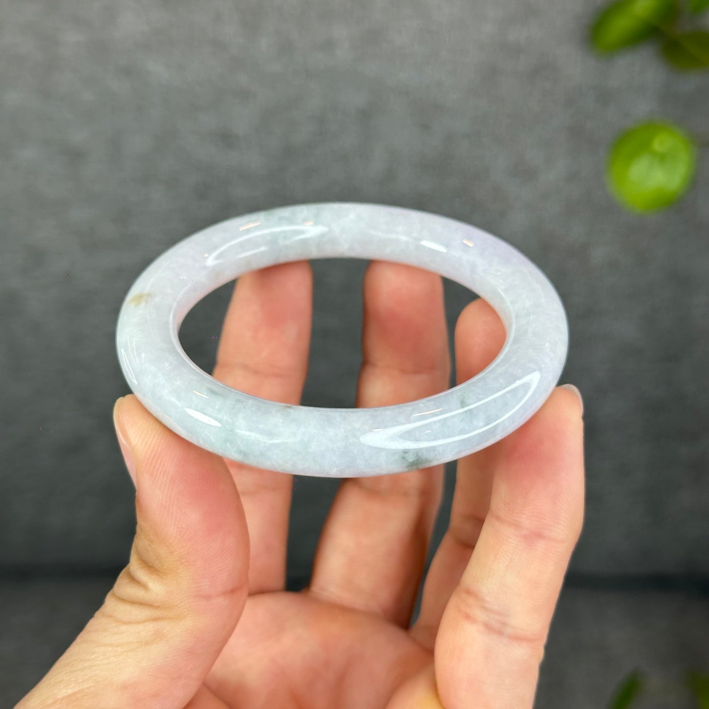 Floral Lavender Jadeite Jade Bangle Chopstick Sytle Size 53.3 mm