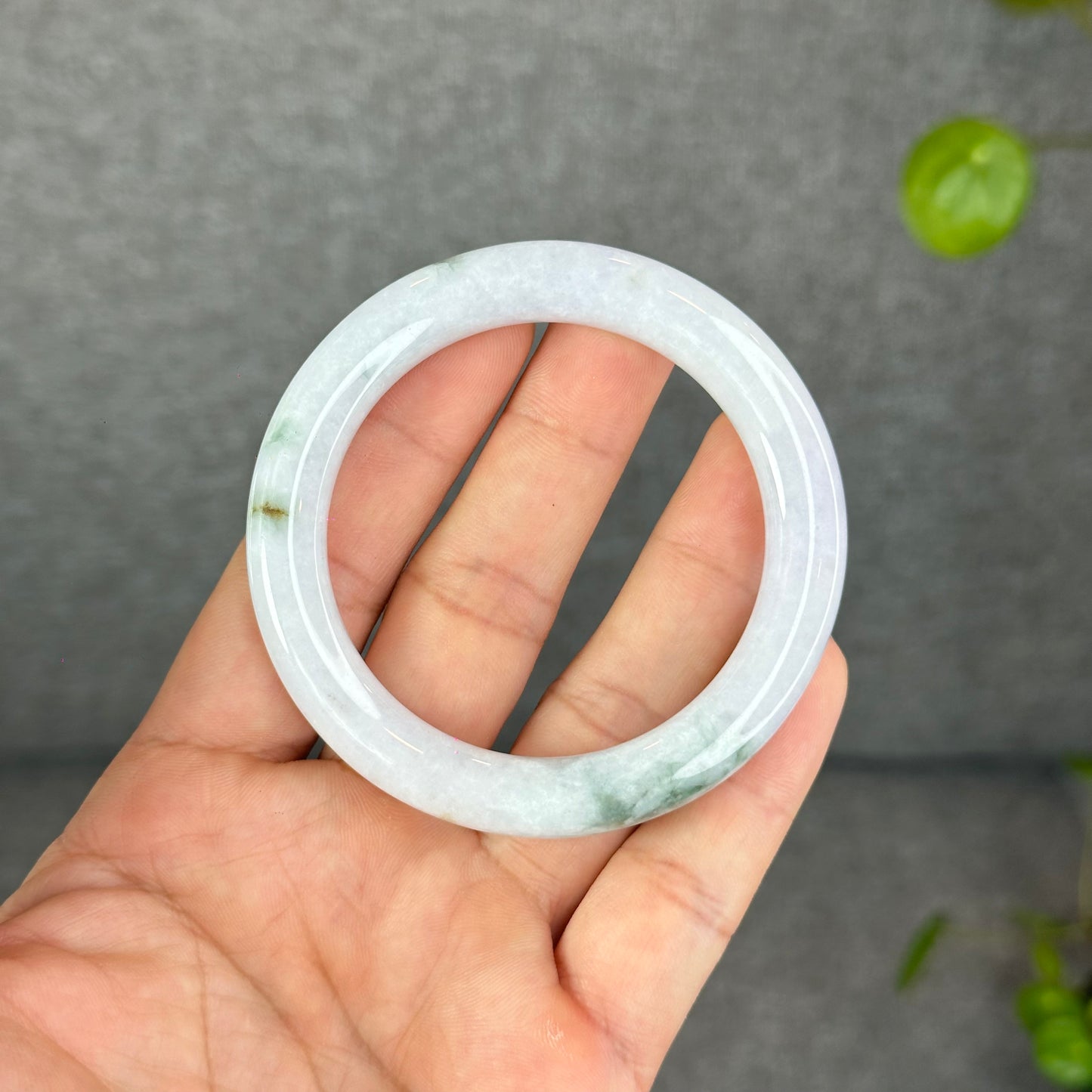 Floral Lavender Jadeite Jade Bangle Chopstick Sytle Size 53.3 mm