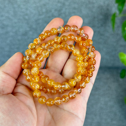 Natural Golden Healer Quartz Triple Wrap Bracelet Size 7.5 mm