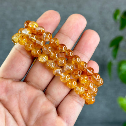Natural Golden Healer Quartz Triple Wrap Bracelet Size 7.5 mm