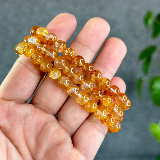 Natural Golden Healer Quartz Triple Wrap Bracelet Size 7.5 mm