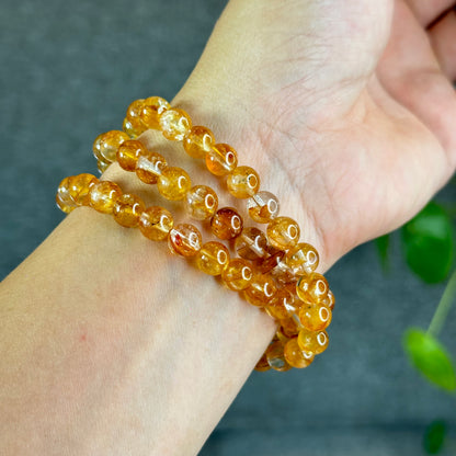 Natural Golden Healer Quartz Triple Wrap Bracelet Size 7.5 mm