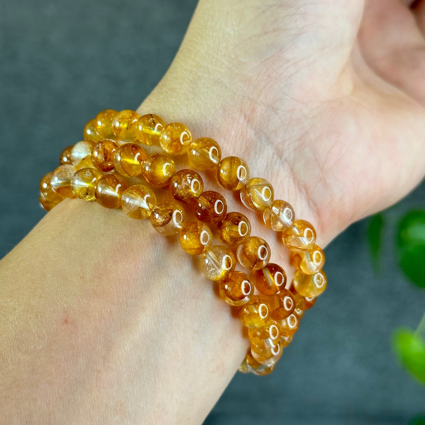 Natural Golden Healer Quartz Triple Wrap Bracelet Size 7.5 mm