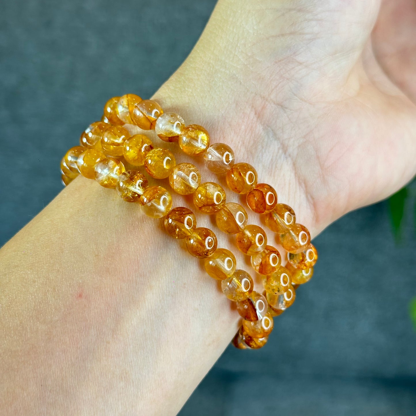 Natural Golden Healer Quartz Triple Wrap Bracelet Size 7.5 mm