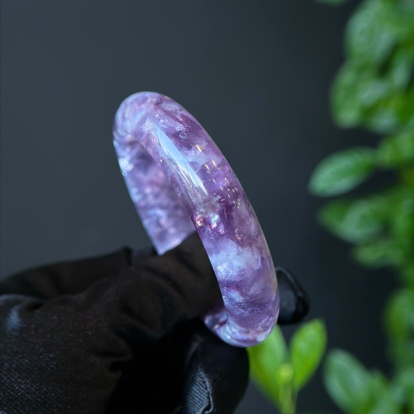 Lepidolite Bangle Leaf Style Size 55 mm