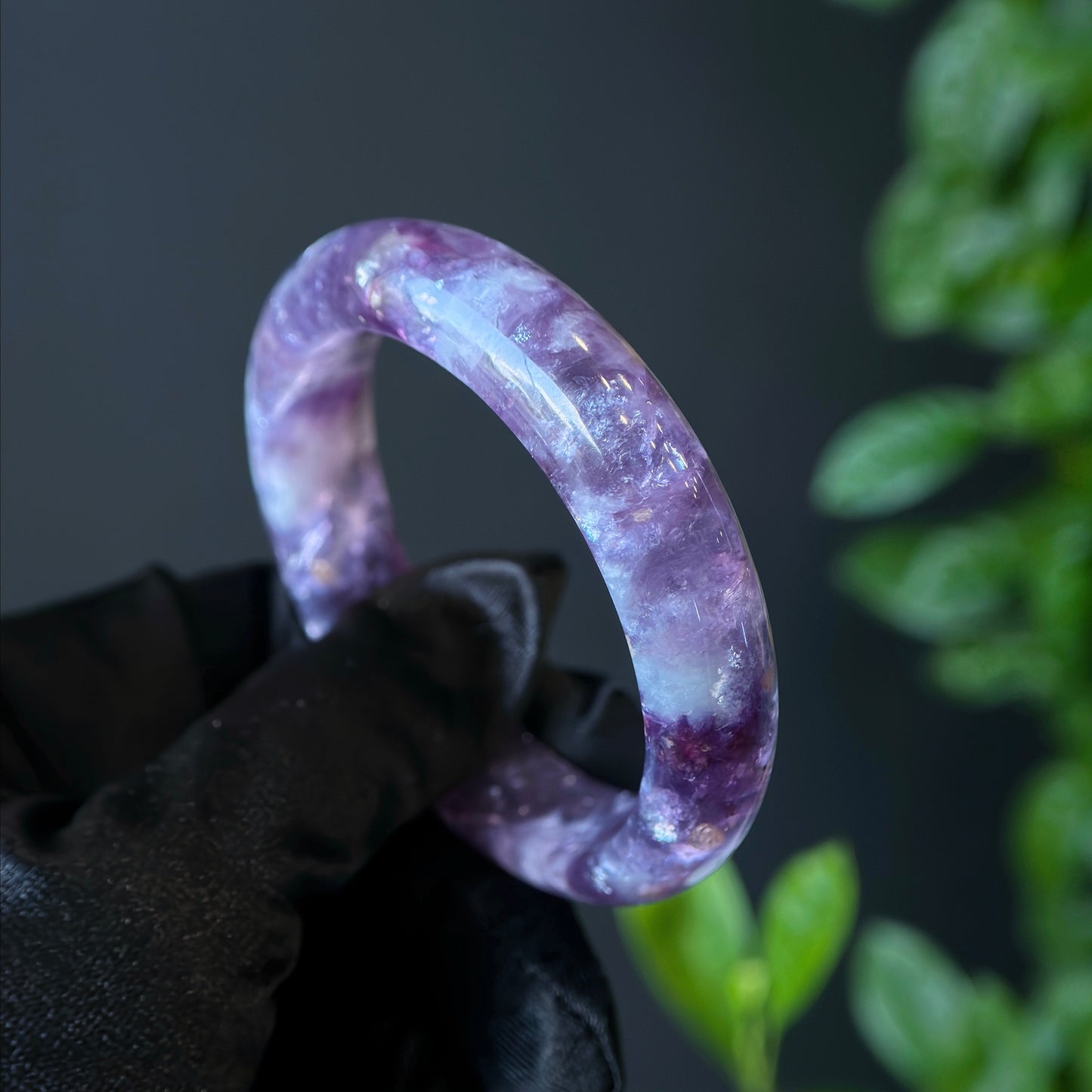 Lepidolite Bangle Leaf Style Size 55 mm