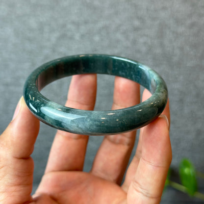Natural Dark Blue Water Jadeite Jade Bangle Leaf Style Size 60 mm