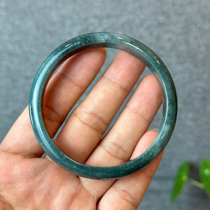 Natural Dark Blue Water Jadeite Jade Bangle Leaf Style Size 60 mm