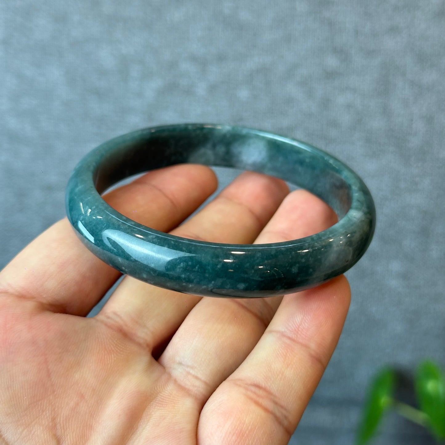 Natural Dark Blue Water Jadeite Jade Bangle Leaf Style Size 60 mm