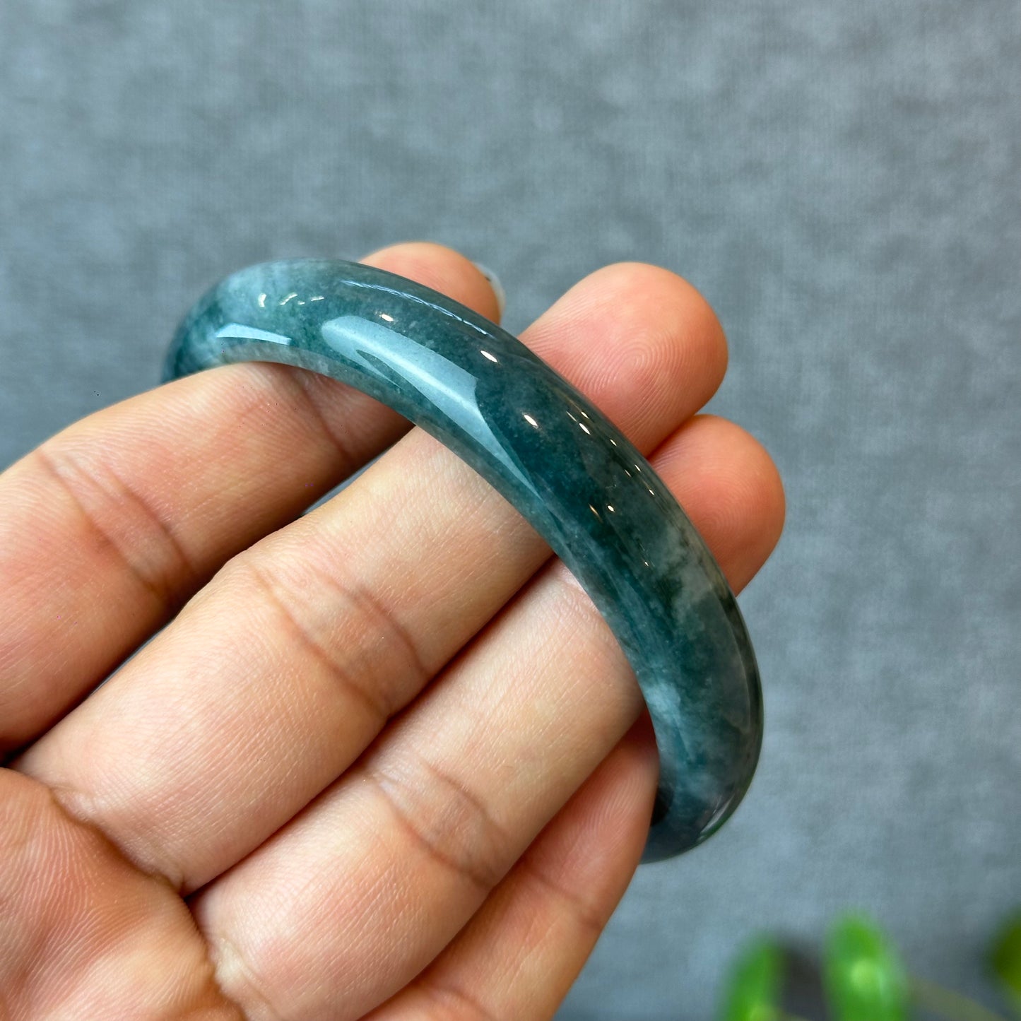 Natural Dark Blue Water Jadeite Jade Bangle Leaf Style Size 60 mm