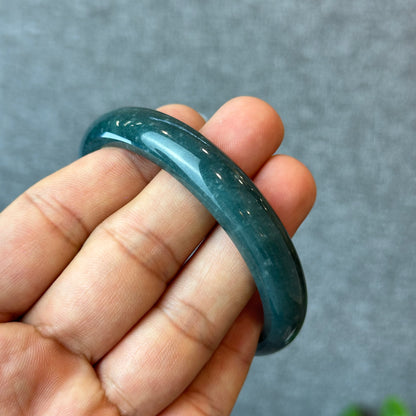 Natural Dark Blue Water Jadeite Jade Bangle Leaf Style Size 60 mm