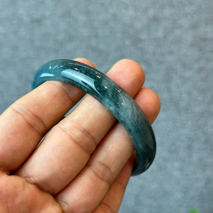 Natural Dark Blue Water Jadeite Jade Bangle Leaf Style Size 60 mm