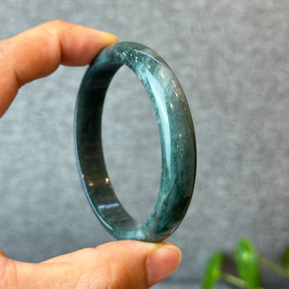 Natural Dark Blue Water Jadeite Jade Bangle Leaf Style Size 60 mm