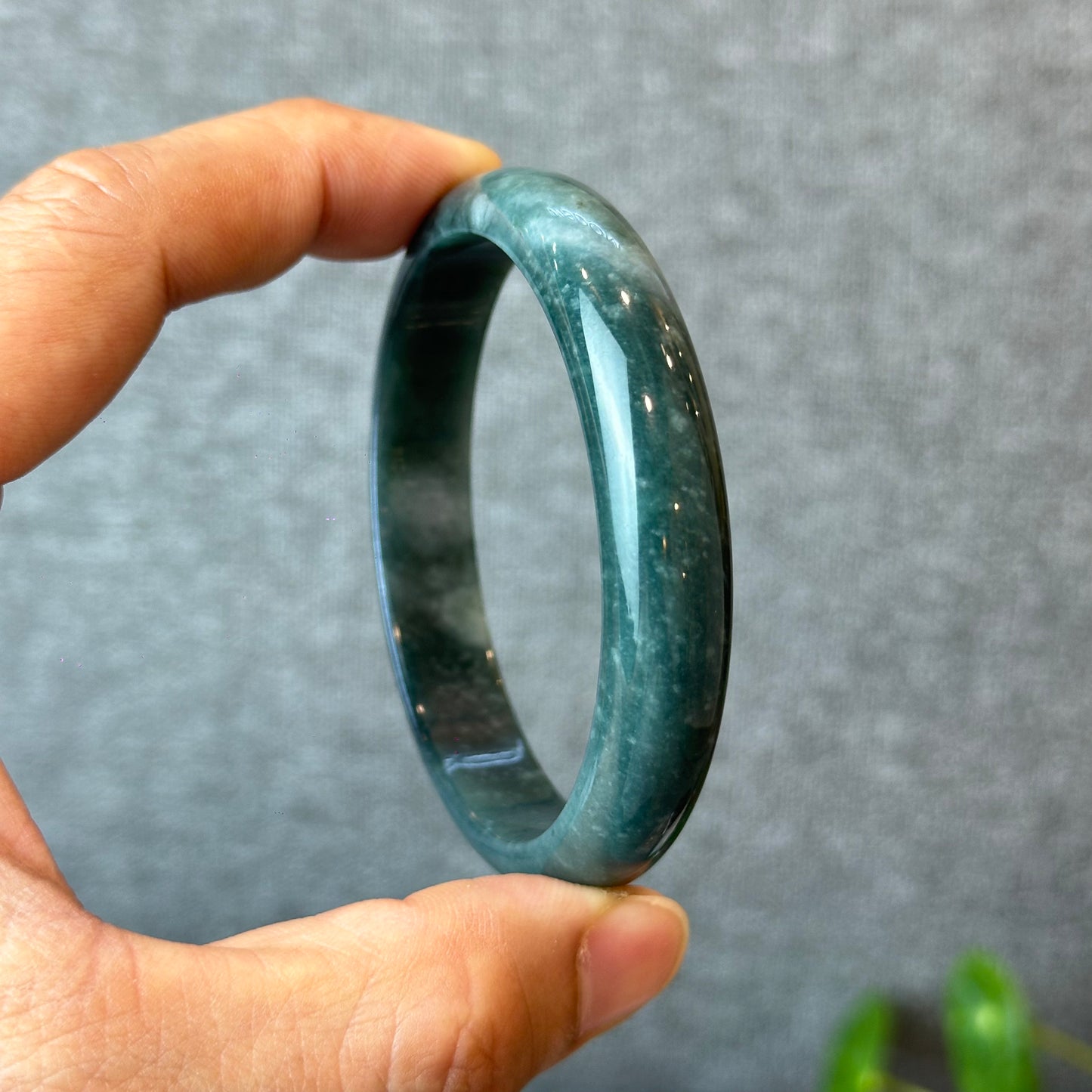 Natural Dark Blue Water Jadeite Jade Bangle Leaf Style Size 60 mm