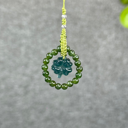 Natural Water Green Four Leaf Clover Jade Hanging Accessory