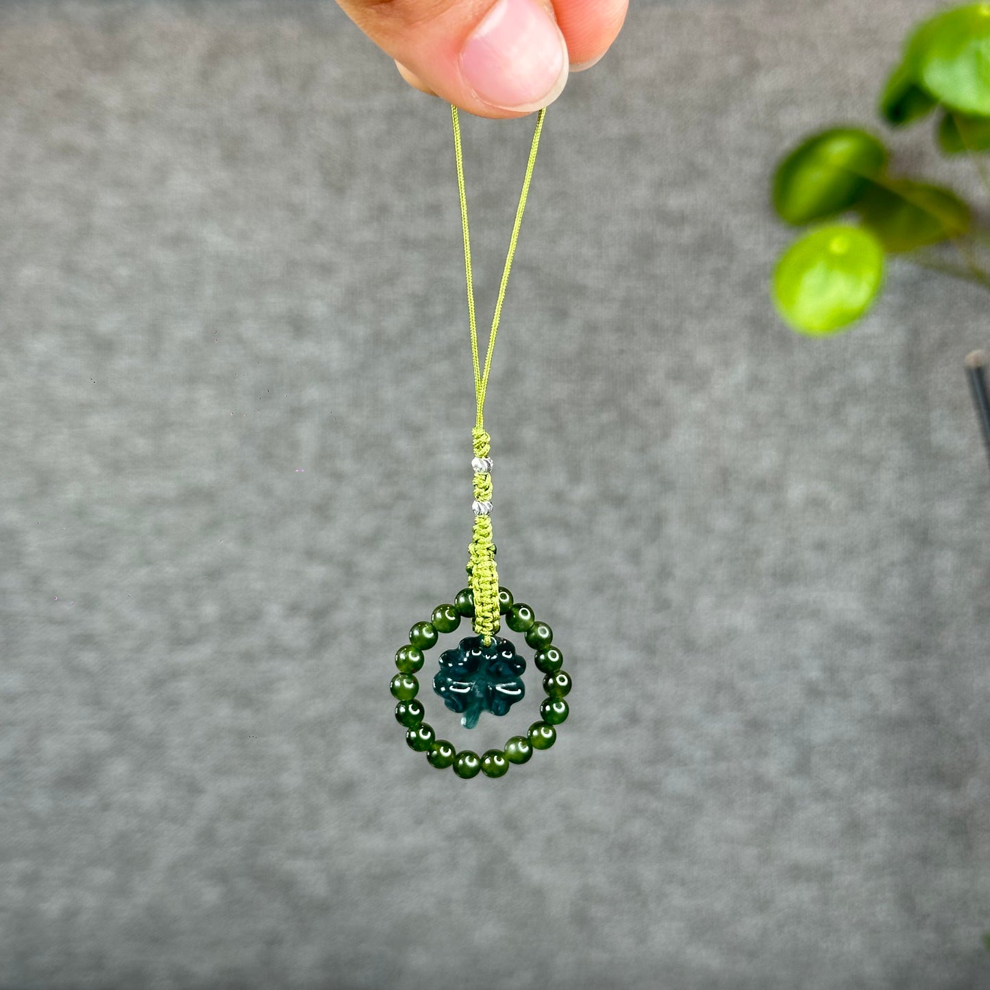 Natural Water Green Four Leaf Clover Jade Hanging Accessory