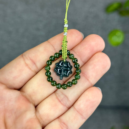 Natural Water Green Four Leaf Clover Jade Hanging Accessory