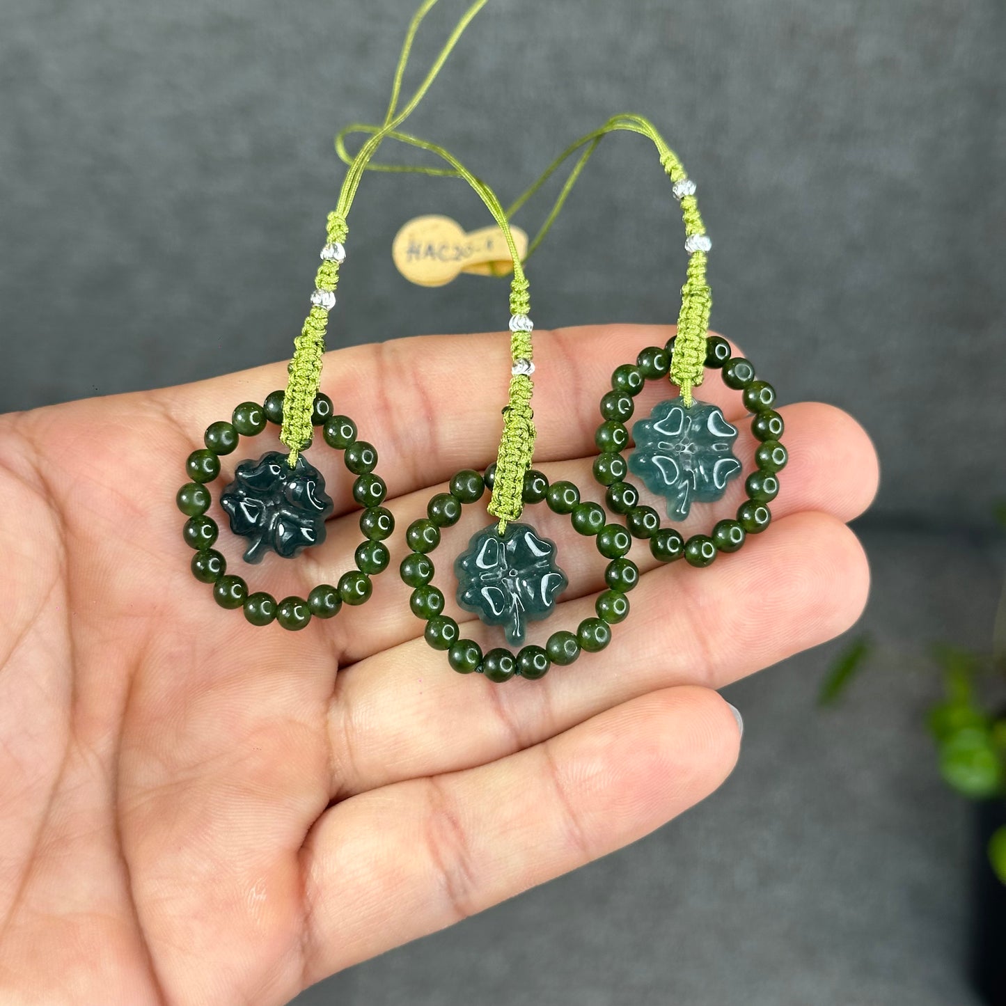 Natural Water Green Four Leaf Clover Jade Hanging Accessory