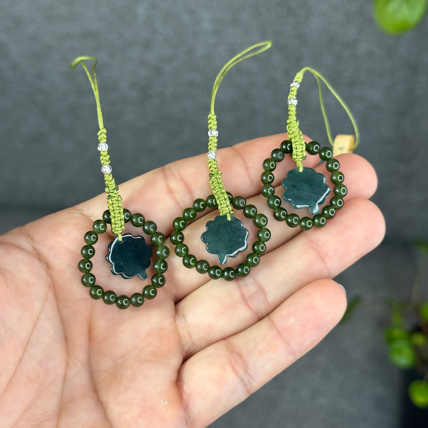 Natural Water Green Four Leaf Clover Jade Hanging Accessory