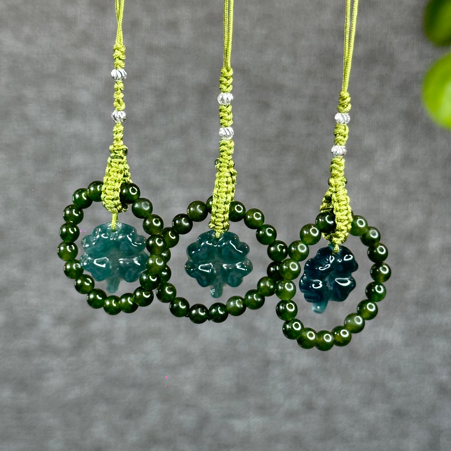 Natural Water Green Four Leaf Clover Jade Hanging Accessory
