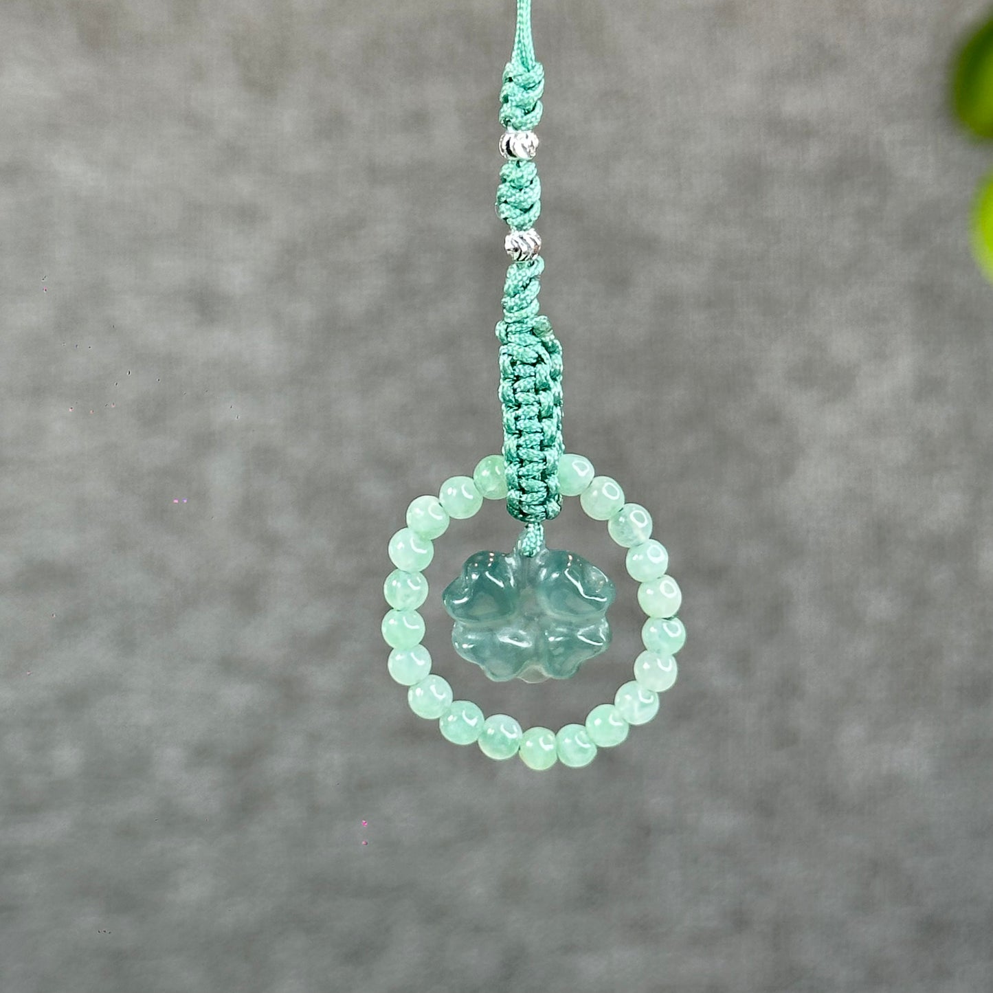 Natural Water Green Four Leaf Clover Jade Hanging Accessory