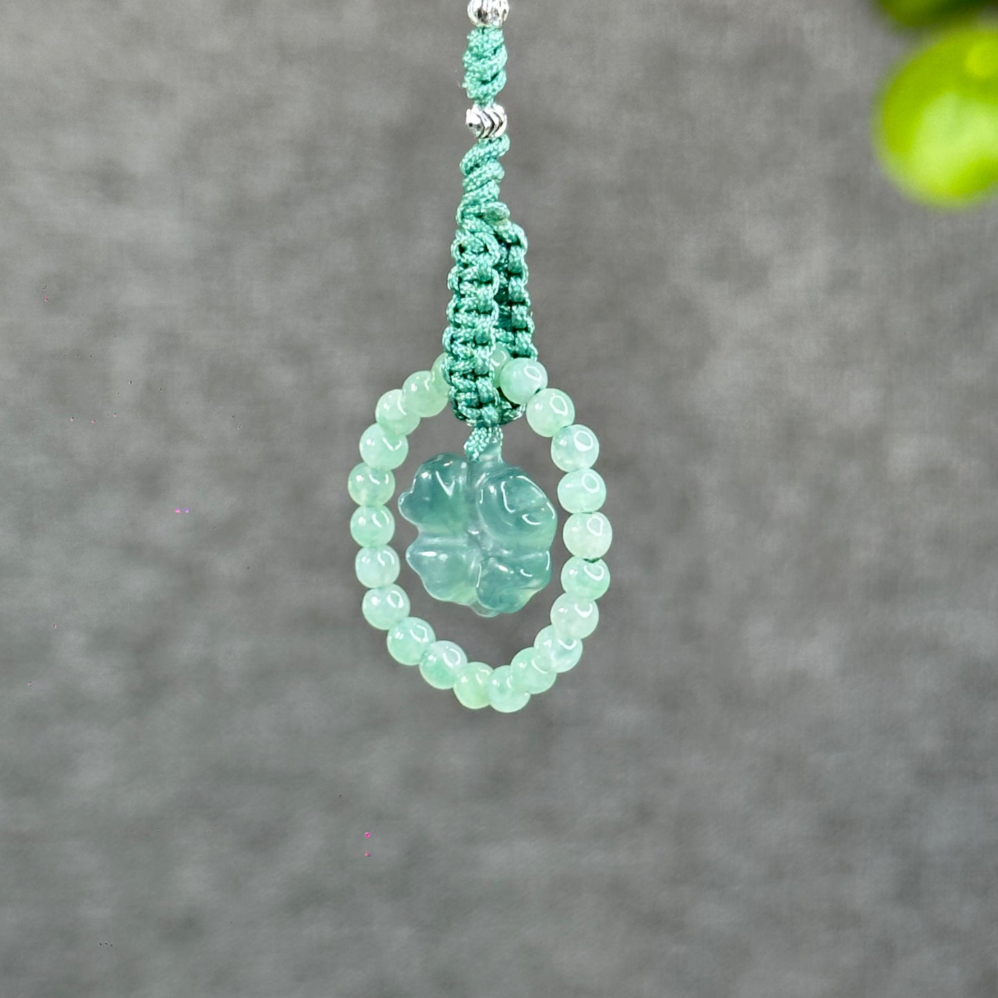 Natural Water Green Four Leaf Clover Jade Hanging Accessory