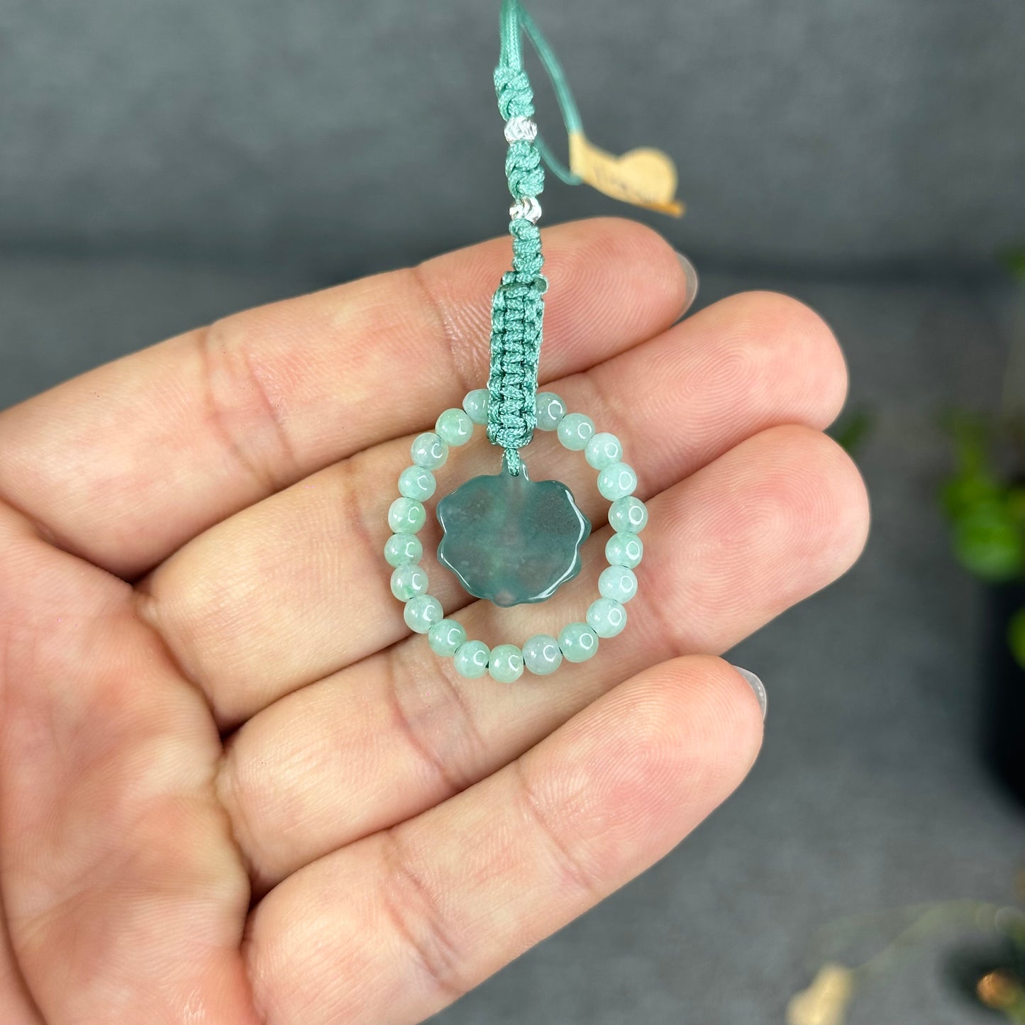 Natural Water Green Four Leaf Clover Jade Hanging Accessory