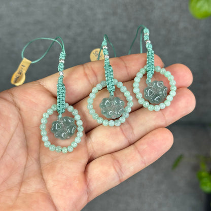 Natural Water Green Four Leaf Clover Jade Hanging Accessory