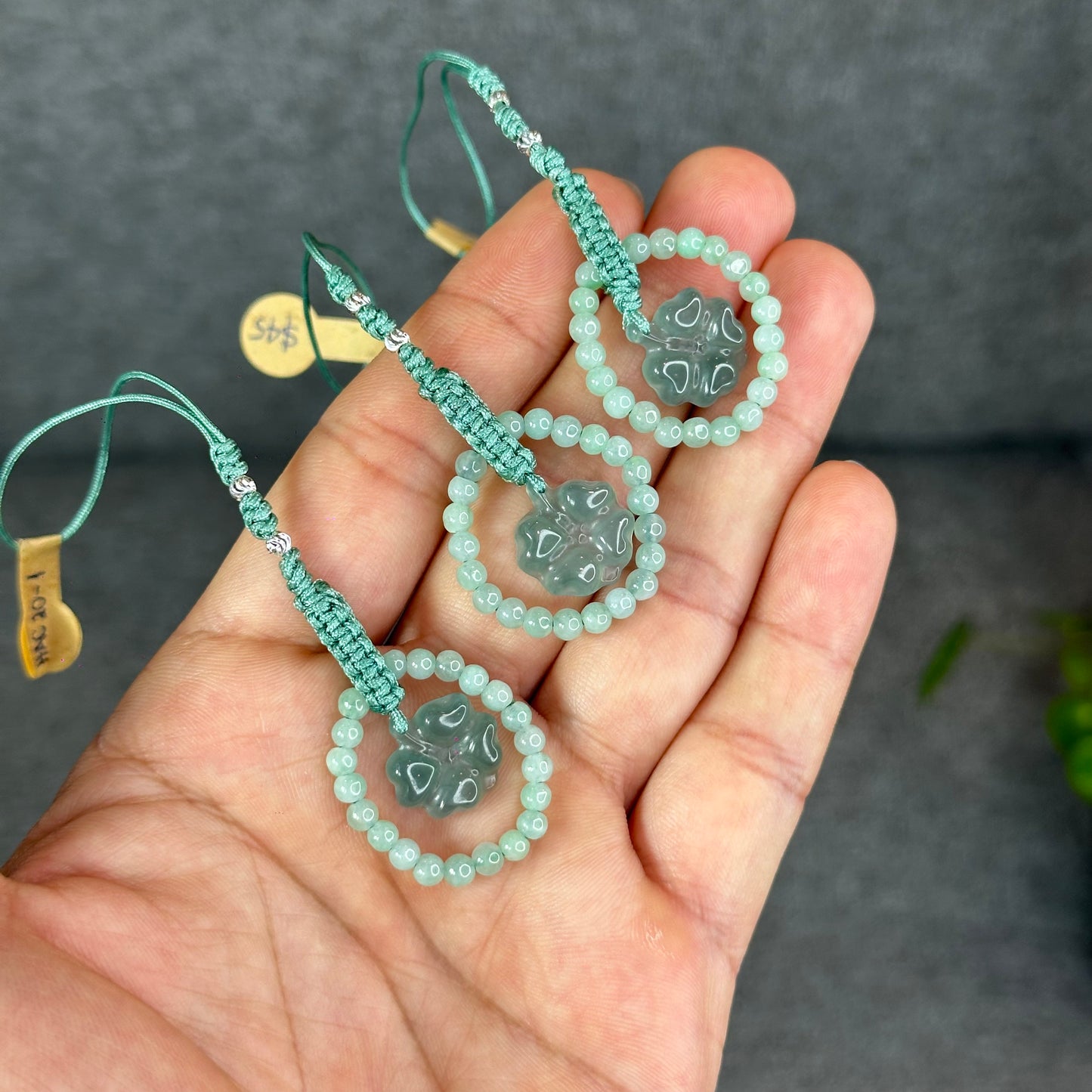 Natural Water Green Four Leaf Clover Jade Hanging Accessory