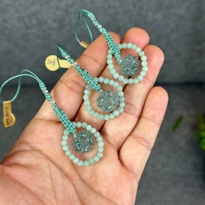 Natural Water Green Four Leaf Clover Jade Hanging Accessory