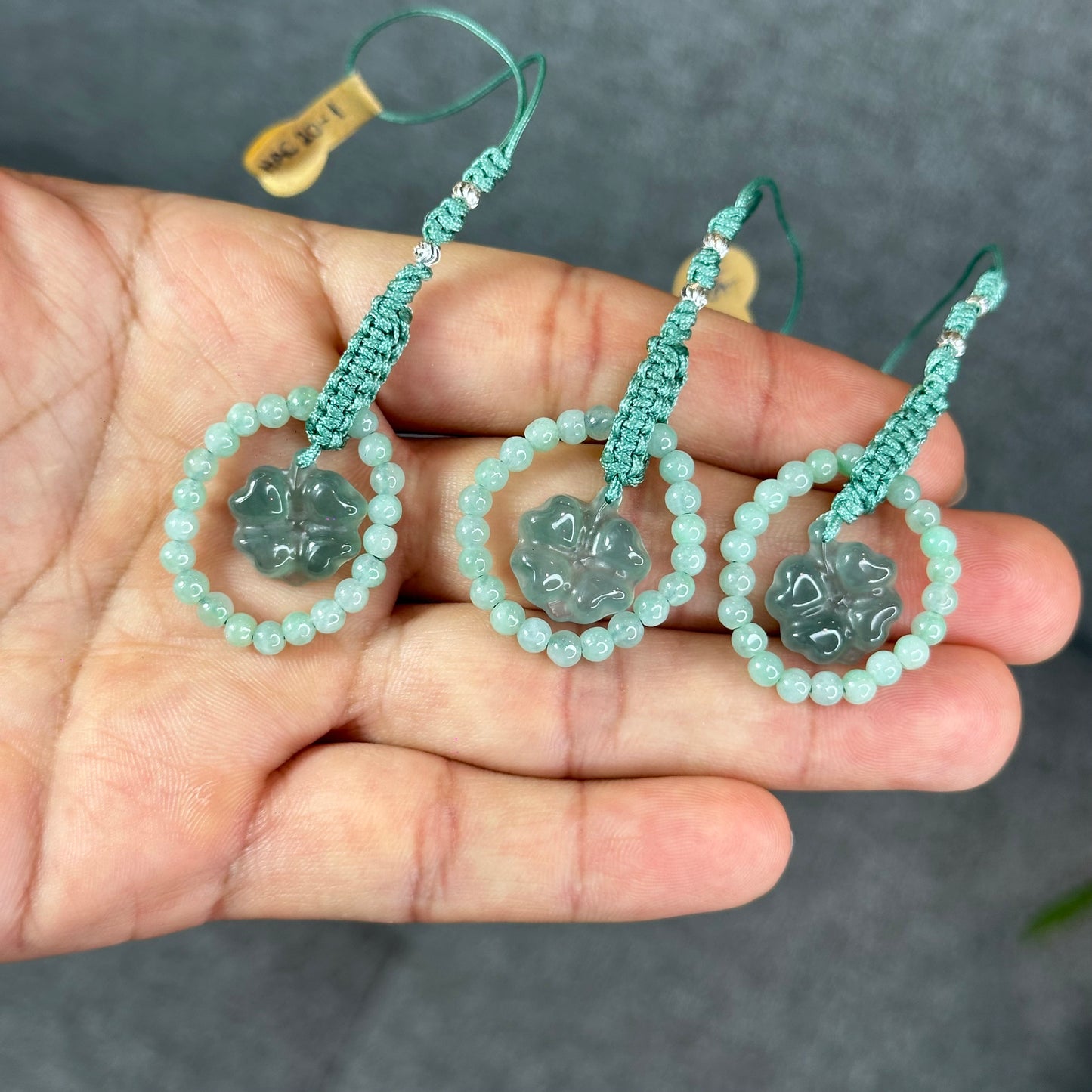 Natural Water Green Four Leaf Clover Jade Hanging Accessory