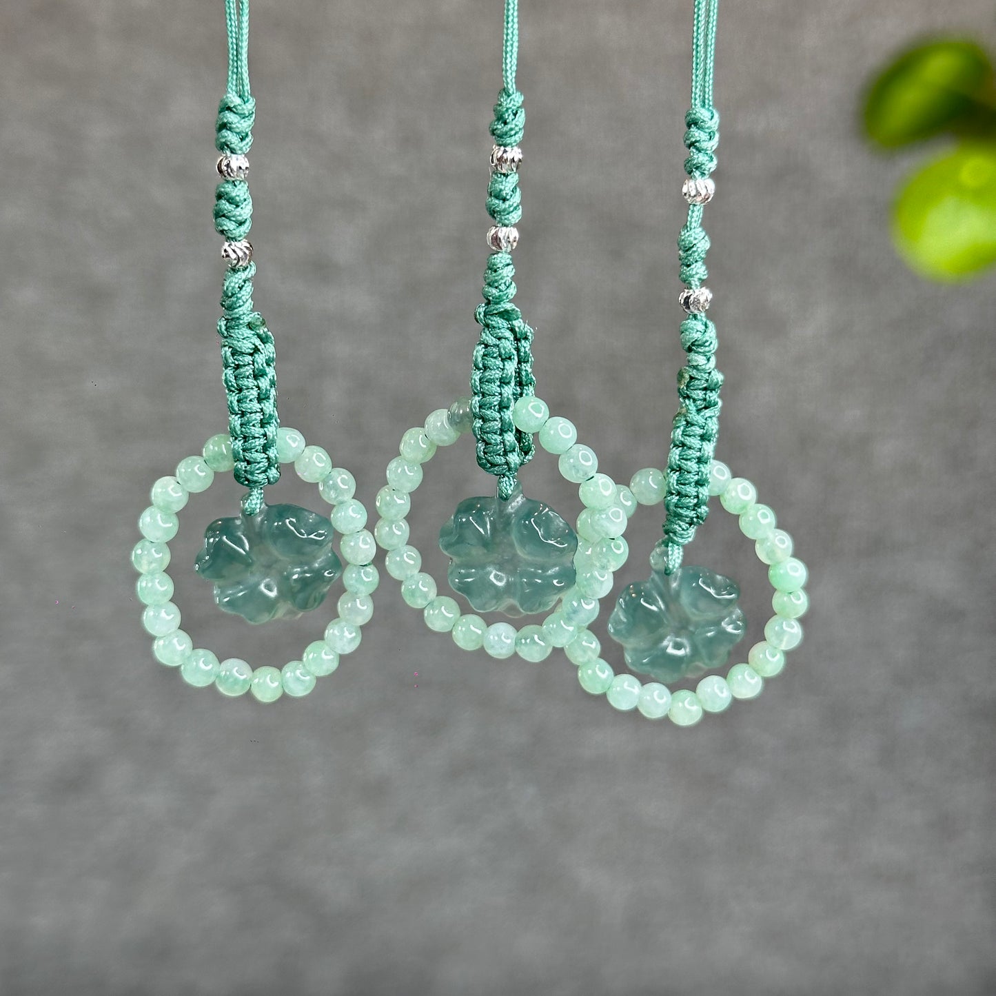 Natural Water Green Four Leaf Clover Jade Hanging Accessory